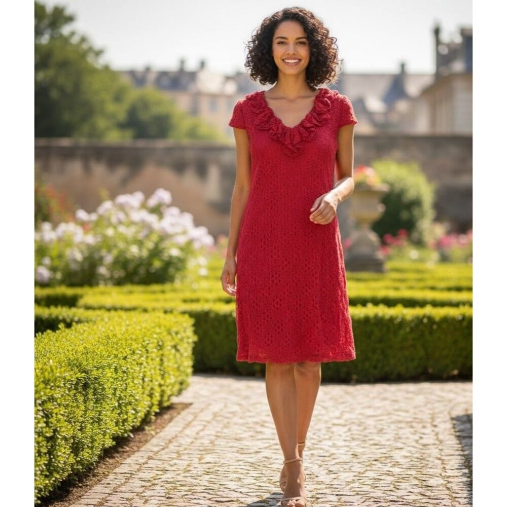 Red Lace Overlay Dress Womens Size 14 By Sangria